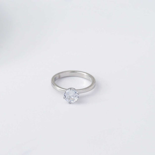 Minimalist Clear Cubic Zirconia Solitaire Ring Stainless Steel PVD Gold Plated Cincin Simple Hypoallergenic