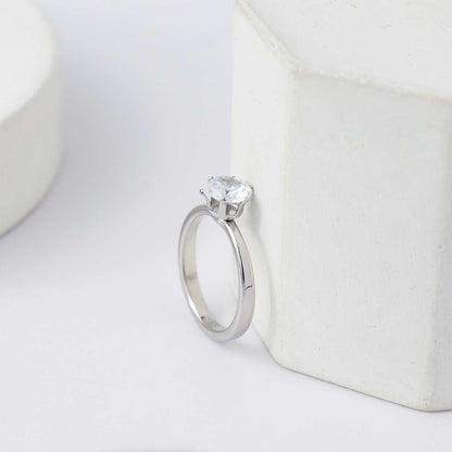 Minimalist Clear Cubic Zirconia Solitaire Ring Stainless Steel PVD Gold Plated Cincin Simple Hypoallergenic