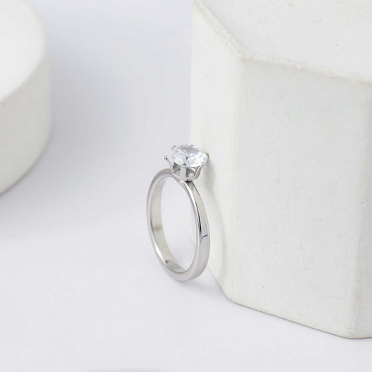 Minimalist Clear Cubic Zirconia Solitaire Ring Stainless Steel PVD Gold Plated Cincin Simple Hypoallergenic