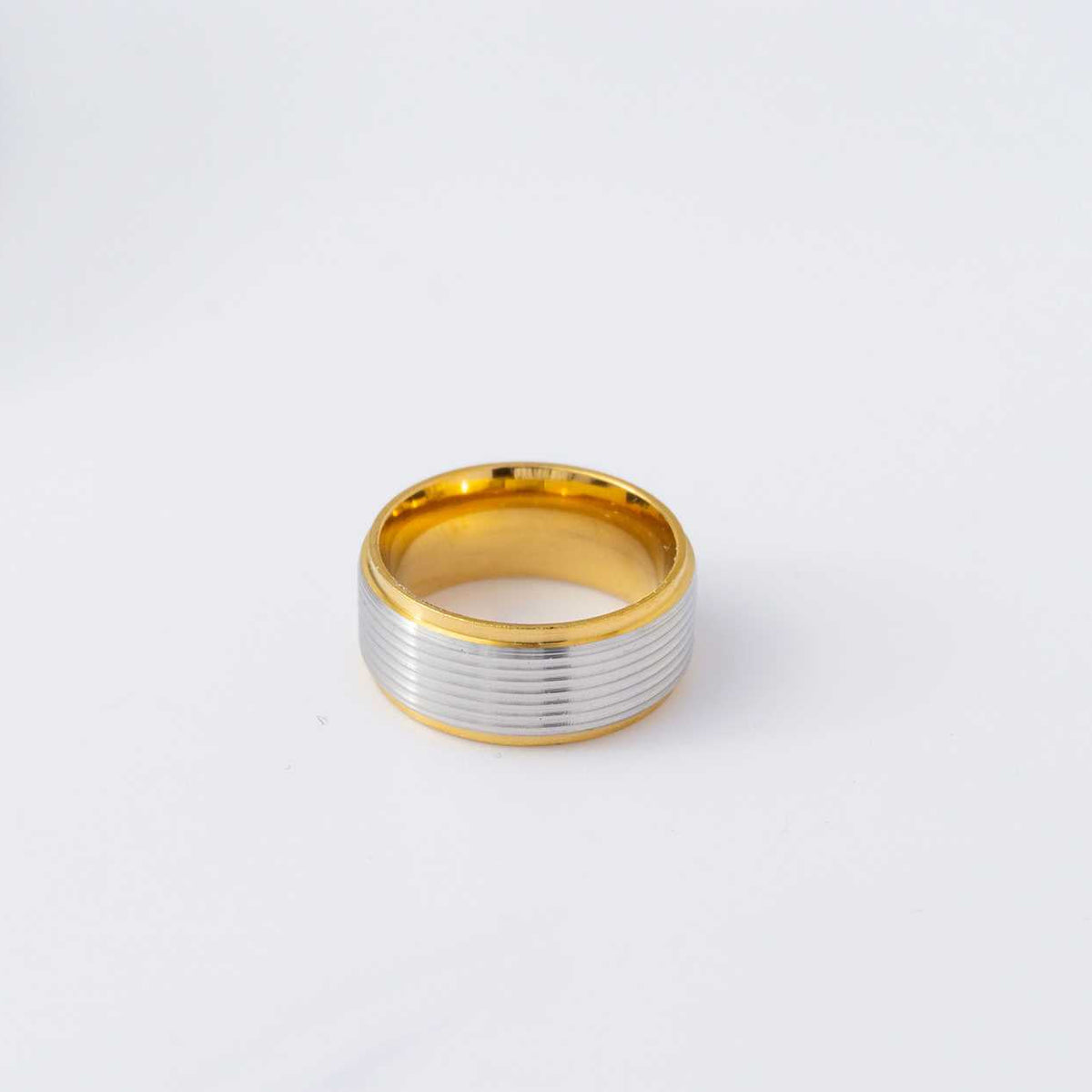Two-Tone Silver Black Silver Gold Textured Unisex Ring Collection Stainless Steel PVD Gold Plated Cincin Unisex Hypoallergenic