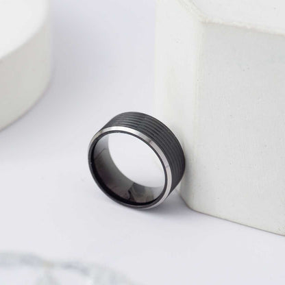 Two-Tone Silver Black Silver Gold Textured Unisex Ring Collection Stainless Steel PVD Gold Plated Cincin Unisex Hypoallergenic