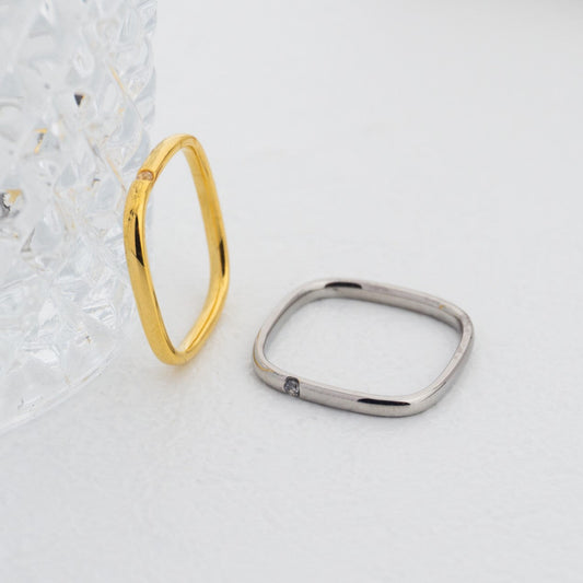 Minimalist Square Plain Ring Stainless Steel PVD Gold Plated Cincin Polos Hypoallergenic