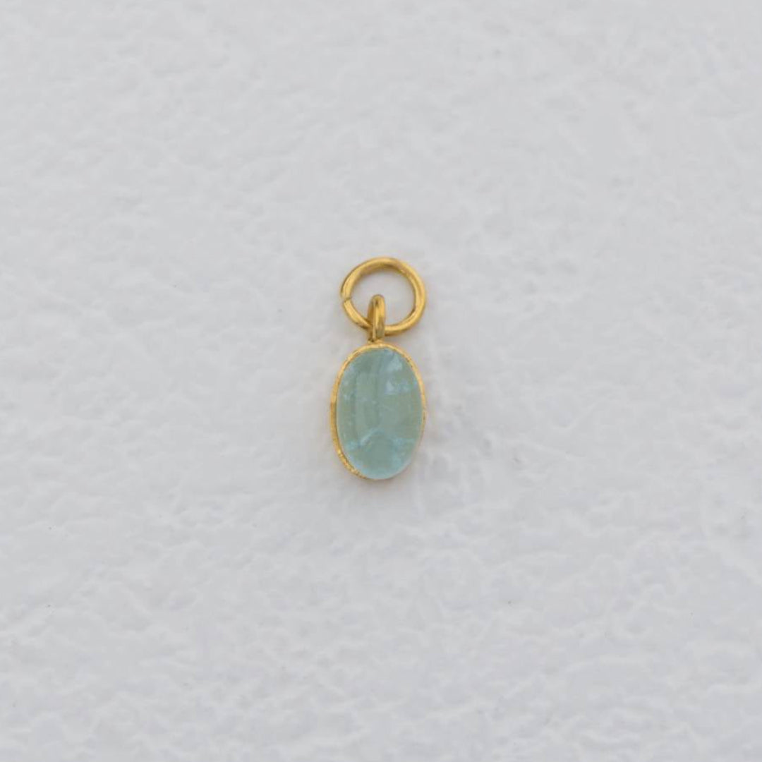 (9mm) Mini Oval Natural Gemstones Agate s Stainless Steel PVD Gold Plated Liontin Batu Alam Kecil Hypoallergenic