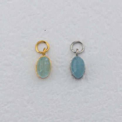 (9mm) Mini Oval Natural Gemstones Agate s Stainless Steel PVD Gold Plated Liontin Batu Alam Kecil Hypoallergenic