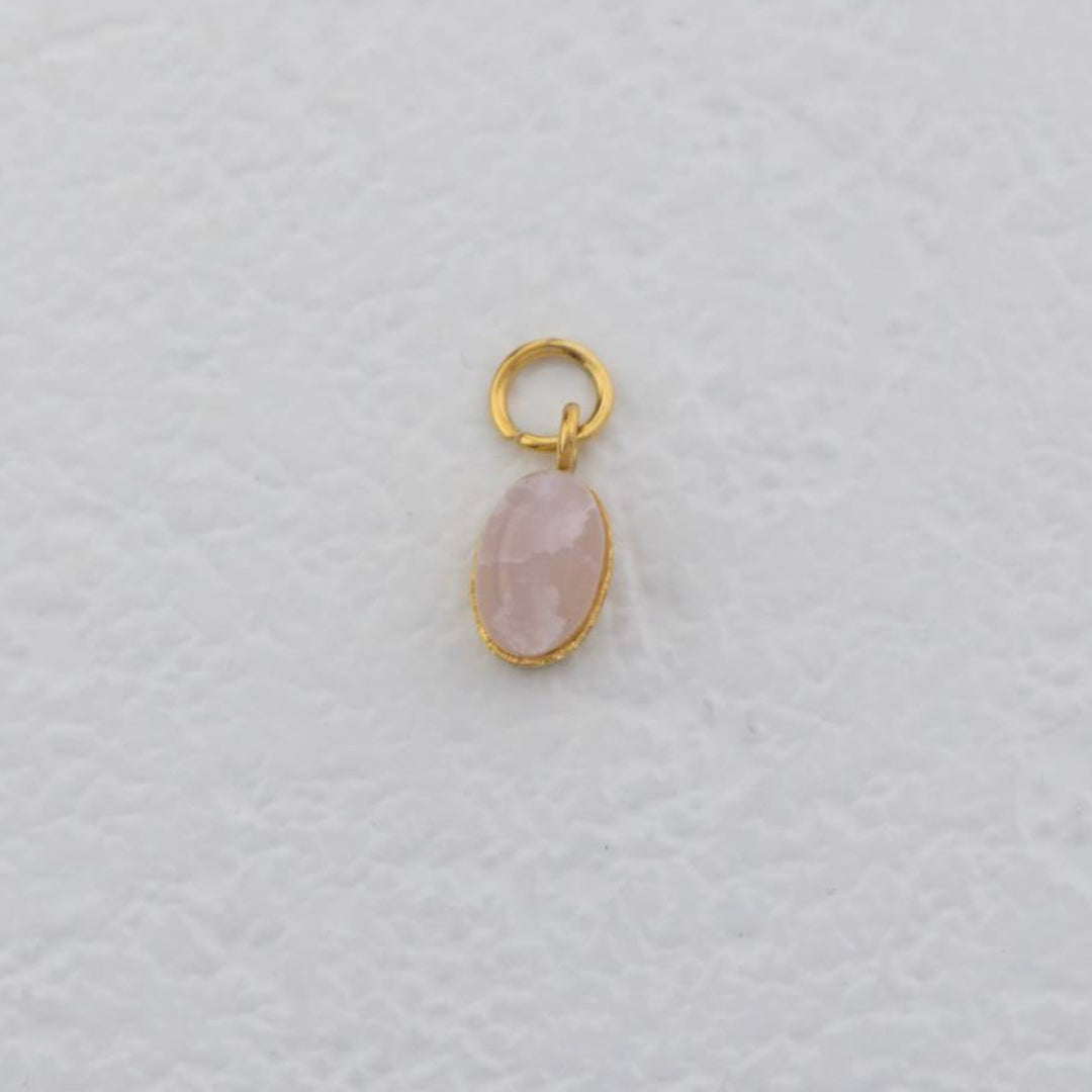 (9mm) Mini Oval Natural Gemstones Agate s Stainless Steel PVD Gold Plated Liontin Batu Alam Kecil Hypoallergenic