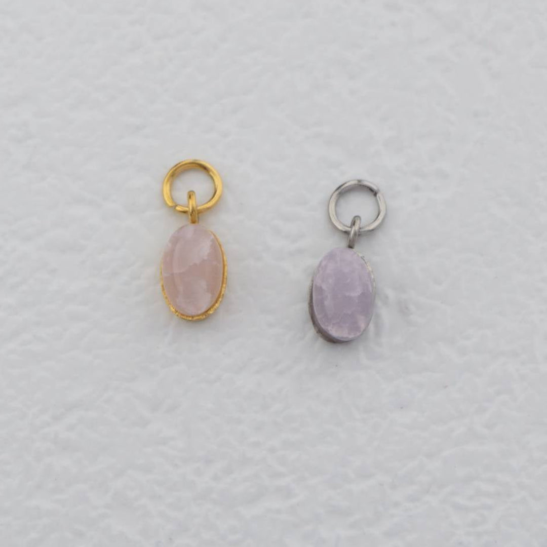 (9mm) Mini Oval Natural Gemstones Agate s Stainless Steel PVD Gold Plated Liontin Batu Alam Kecil Hypoallergenic