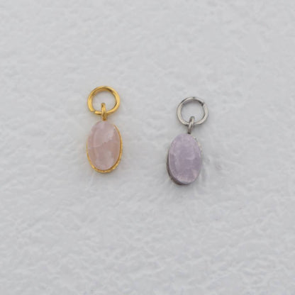 (9mm) Mini Oval Natural Gemstones Agate s Stainless Steel PVD Gold Plated Liontin Batu Alam Kecil Hypoallergenic