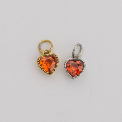 (6mm) Tiny Heart Birthstone Charm Stainless Steel PVD Gold Plated Liontin Hati Bulan Lahir Kecil Hypoallergenic