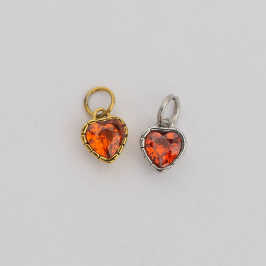 (6mm) Tiny Heart Birthstone Charm Stainless Steel PVD Gold Plated Liontin Hati Bulan Lahir Kecil Hypoallergenic