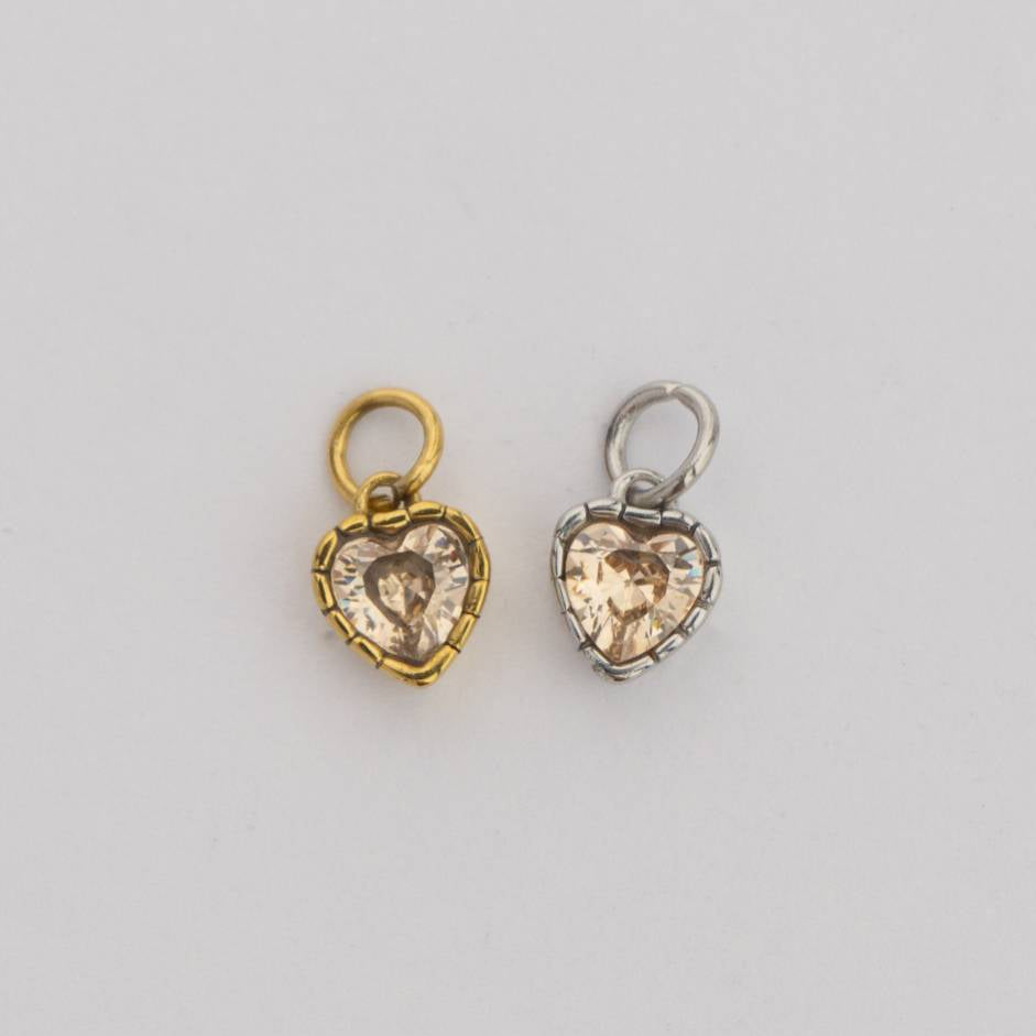 (6mm) Tiny Heart Birthstone Charm Stainless Steel PVD Gold Plated Liontin Hati Bulan Lahir Kecil Hypoallergenic