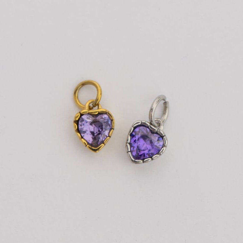 (6mm) Tiny Heart Birthstone Charm Stainless Steel PVD Gold Plated Liontin Hati Bulan Lahir Kecil Hypoallergenic