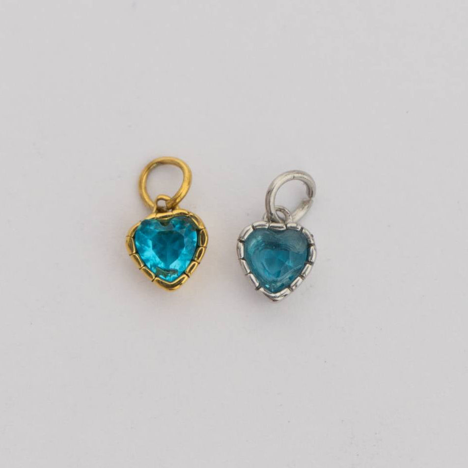 (6mm) Tiny Heart Birthstone Charm Stainless Steel PVD Gold Plated Liontin Hati Bulan Lahir Kecil Hypoallergenic
