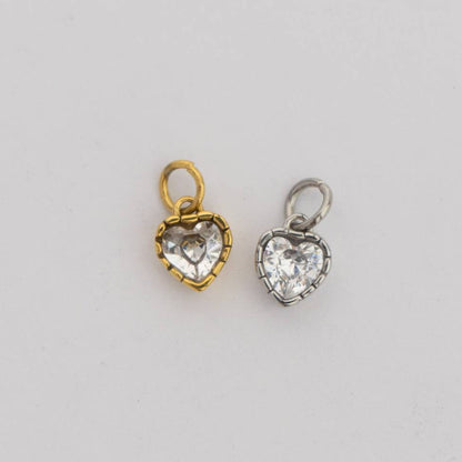 (6mm) Tiny Heart Birthstone Charm Stainless Steel PVD Gold Plated Liontin Hati Bulan Lahir Kecil Hypoallergenic