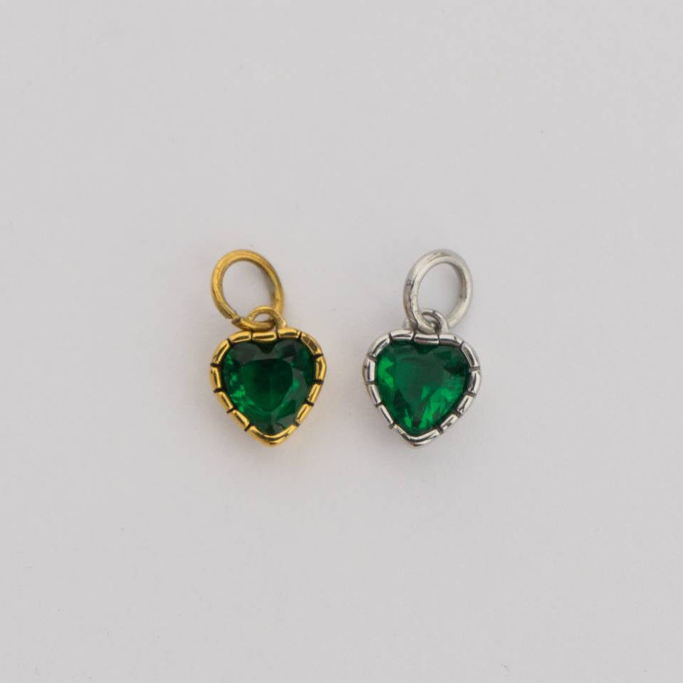 (6mm) Tiny Heart Birthstone Charm Stainless Steel PVD Gold Plated Liontin Hati Bulan Lahir Kecil Hypoallergenic