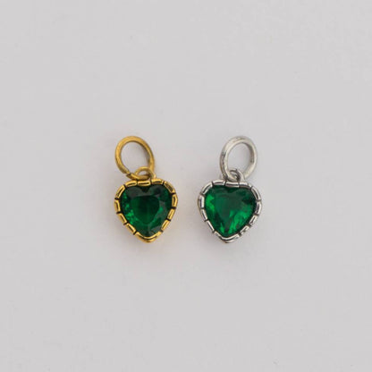(6mm) Tiny Heart Birthstone Charm Stainless Steel PVD Gold Plated Liontin Hati Bulan Lahir Kecil Hypoallergenic