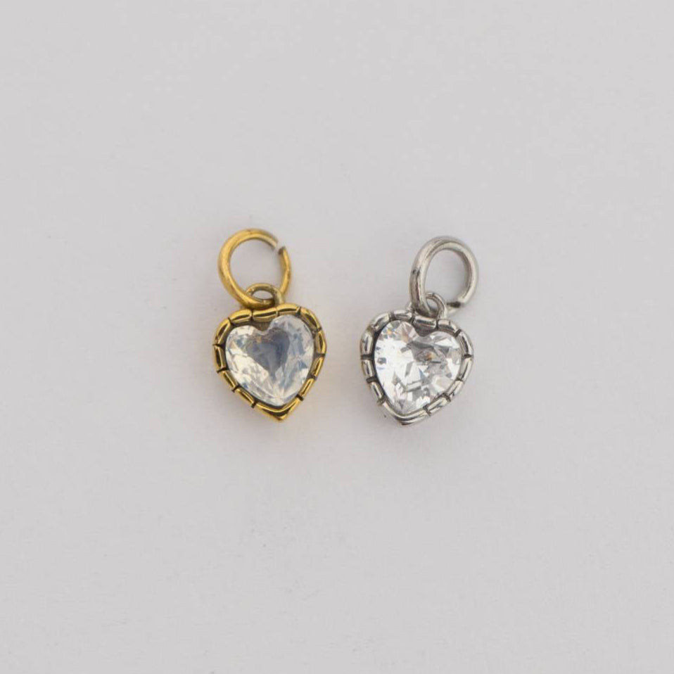 (6mm) Tiny Heart Birthstone Charm Stainless Steel PVD Gold Plated Liontin Hati Bulan Lahir Kecil Hypoallergenic