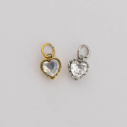 (6mm) Tiny Heart Birthstone Charm Stainless Steel PVD Gold Plated Liontin Hati Bulan Lahir Kecil Hypoallergenic