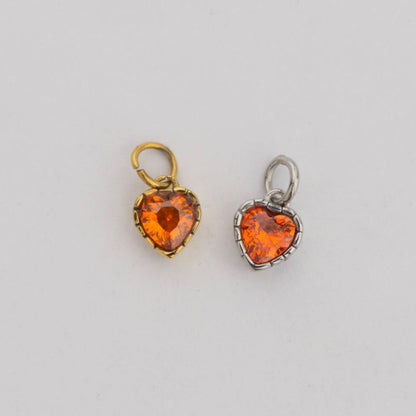 (6mm) Tiny Heart Birthstone Charm Stainless Steel PVD Gold Plated Liontin Hati Bulan Lahir Kecil Hypoallergenic