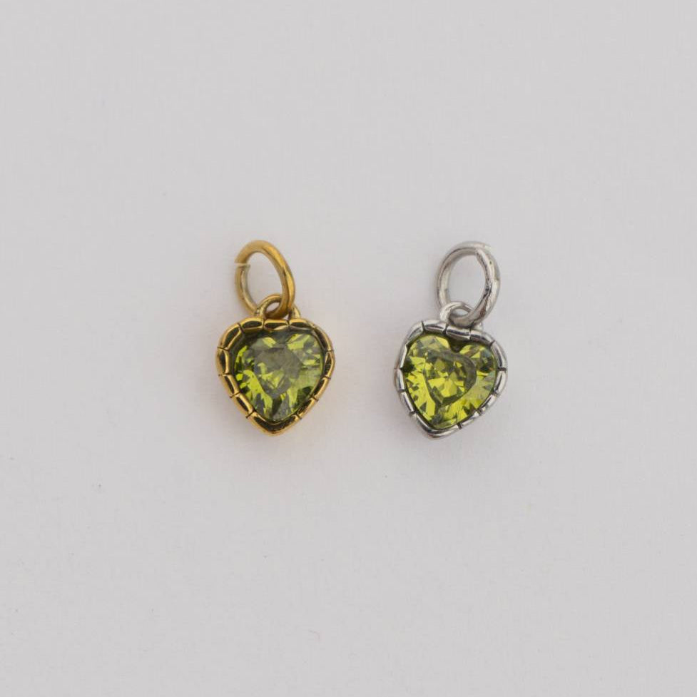 (6mm) Tiny Heart Birthstone Charm Stainless Steel PVD Gold Plated Liontin Hati Bulan Lahir Kecil Hypoallergenic