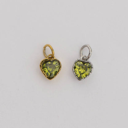 (6mm) Tiny Heart Birthstone Charm Stainless Steel PVD Gold Plated Liontin Hati Bulan Lahir Kecil Hypoallergenic