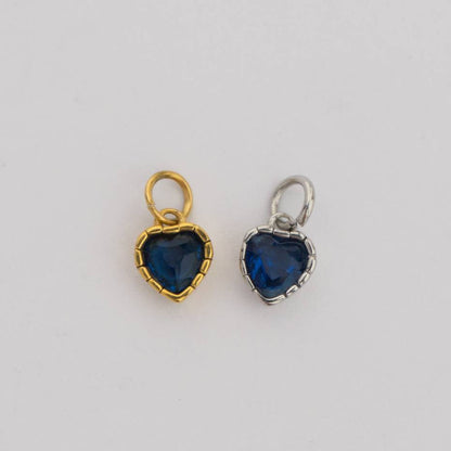 (6mm) Tiny Heart Birthstone Charm Stainless Steel PVD Gold Plated Liontin Hati Bulan Lahir Kecil Hypoallergenic