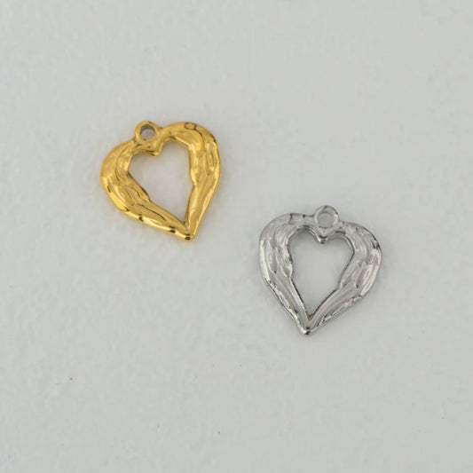 (13mm) Heart Angel Wings Charms Stainless Steel PVD Gold Plated Liontin Hati Sayap Malaikat Hypoallergenic