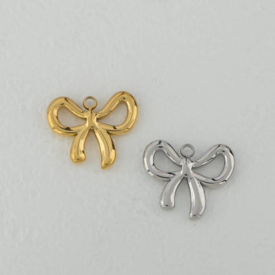 (13mm) Coquette Ribbon Bow Charm Steel PVD Gold Plated Liontin Pita Hypoallergenic