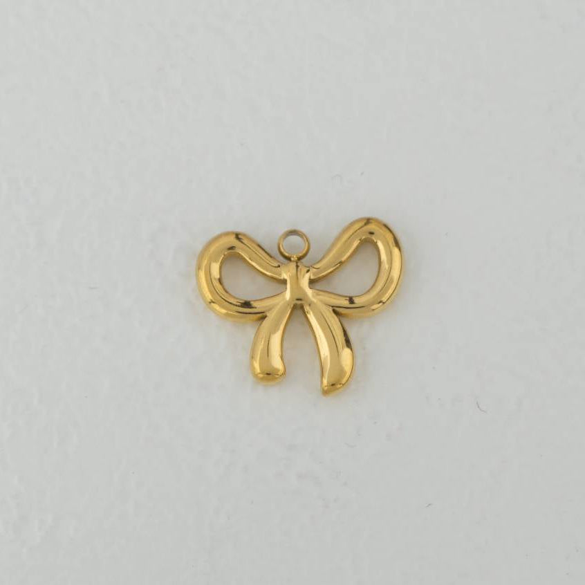 (13mm) Coquette Ribbon Bow Charm Steel PVD Gold Plated Liontin Pita Hypoallergenic