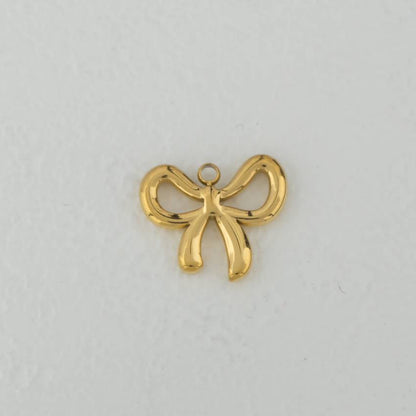 (13mm) Coquette Ribbon Bow Charm Steel PVD Gold Plated Liontin Pita Hypoallergenic