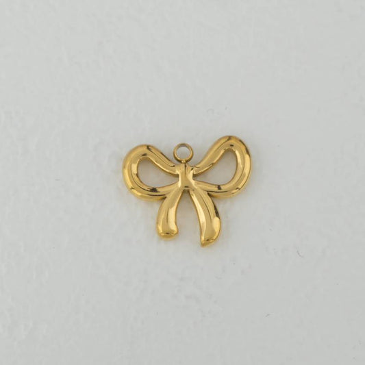 (13mm) Coquette Ribbon Bow Charm Steel PVD Gold Plated Liontin Pita Hypoallergenic