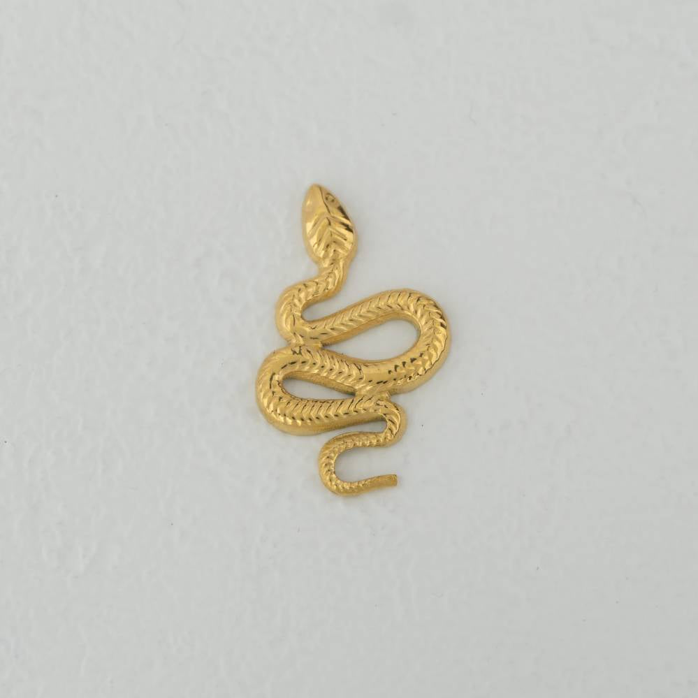 Snake Textured Animal Charm Stainless Steel PVD Gold Plated Liontin Ular Hypoallergenic