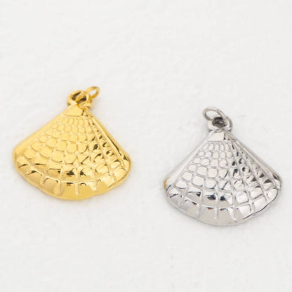 (1.9cm) Ocean Bivalve Shell Charm Stainless Steel PVD Gold Plated Liontin Kerang Laut Hypoallergenic