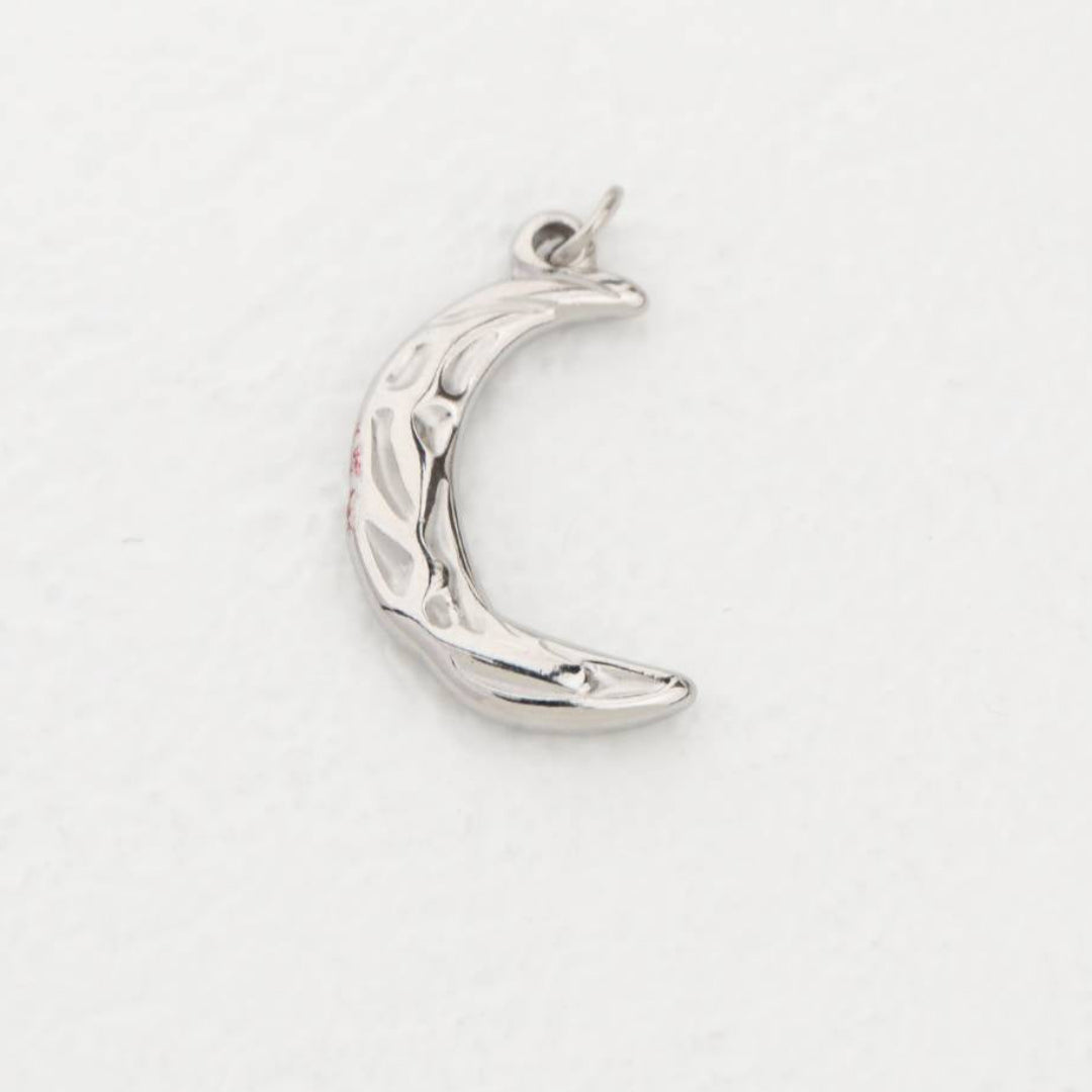 (2.2cm) Textured Crescent Moon Charm Stainless Steel PVD Gold Plated Liontin Bulan Sabit Hypoallergenic