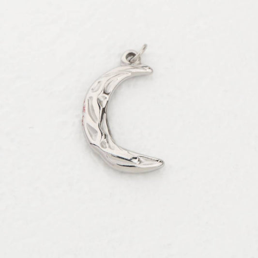 (2.2cm) Textured Crescent Moon Charm Stainless Steel PVD Gold Plated Liontin Bulan Sabit Hypoallergenic