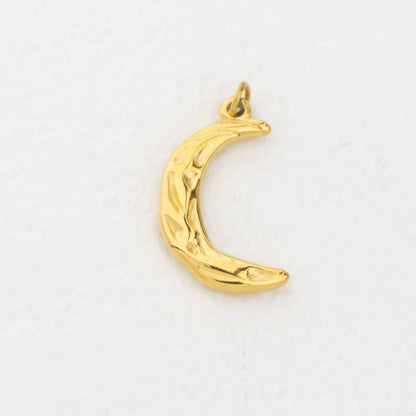 (2.2cm) Textured Crescent Moon Charm Stainless Steel PVD Gold Plated Liontin Bulan Sabit Hypoallergenic