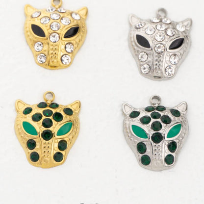 (16mm) Green Black Eyed Leopard Panther Charm Stainless Steel PVD Gold Plated Liontin Hewan Harimau Macan Jaguar Hypoallergenic