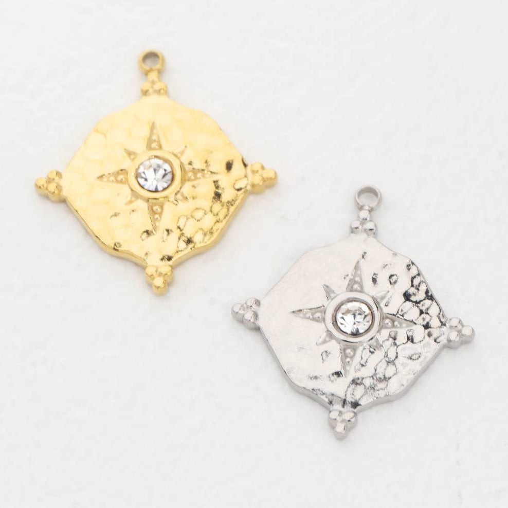 (23cm) Round North Star Pendant Pendant Stainless Steel PVD Gold Plated Liontin Bintang Hypoallergenic