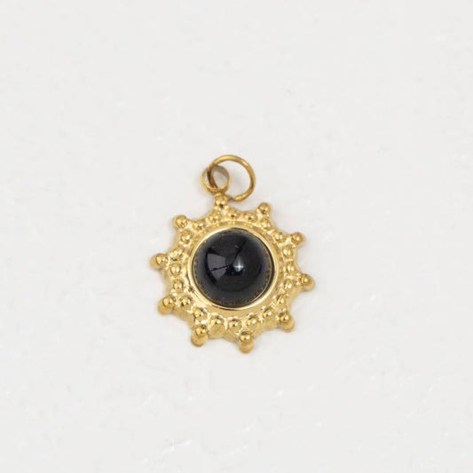 (15mm) Vintage Sunburst Natural Gemstones Charm Stainless Steel PVD Gold Plated Liontin Matahari Batu Alam Hypoallergenic