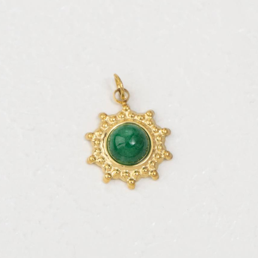 (15mm) Vintage Sunburst Natural Gemstones Charm Stainless Steel PVD Gold Plated Liontin Matahari Batu Alam Hypoallergenic