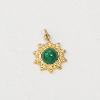 (15mm) Vintage Sunburst Natural Gemstones Charm Stainless Steel PVD Gold Plated Liontin Matahari Batu Alam Hypoallergenic