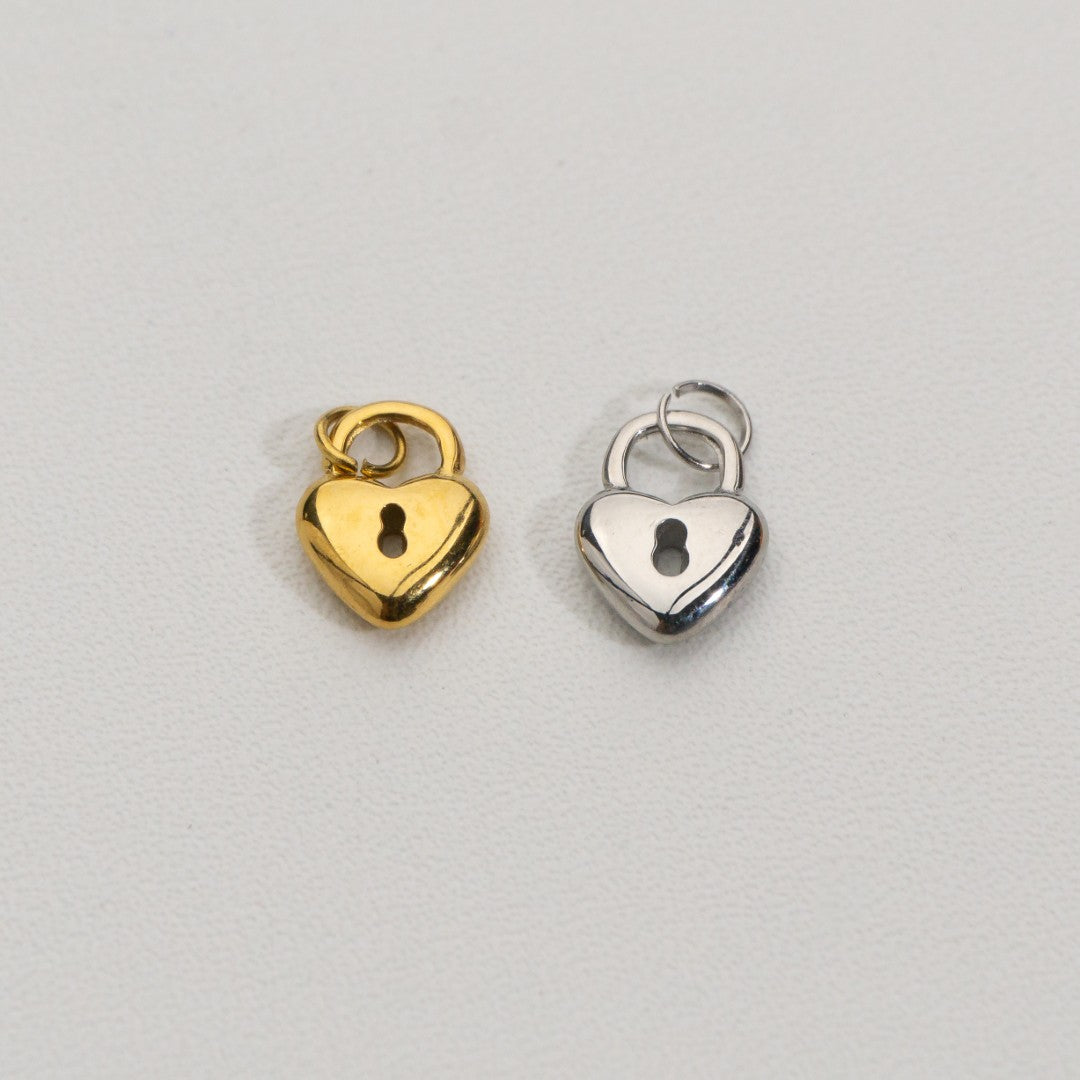 Lock Key Charms Stainless Steel PVD Gold Plated Liontin Gembok Hati Hypoallergenic
