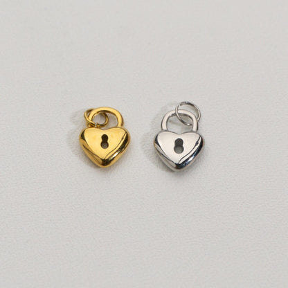 Lock Key Charms Stainless Steel PVD Gold Plated Liontin Gembok Hati Hypoallergenic