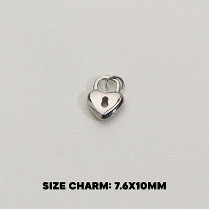 Lock Key Charms Stainless Steel PVD Gold Plated Liontin Gembok Hati Hypoallergenic