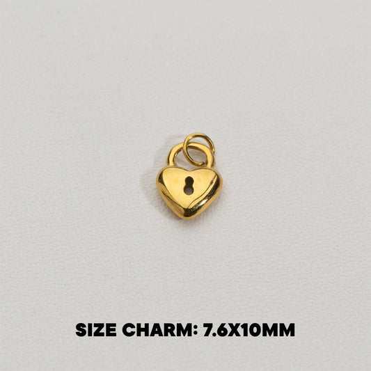 Lock Key Charms Stainless Steel PVD Gold Plated Liontin Gembok Hati Hypoallergenic