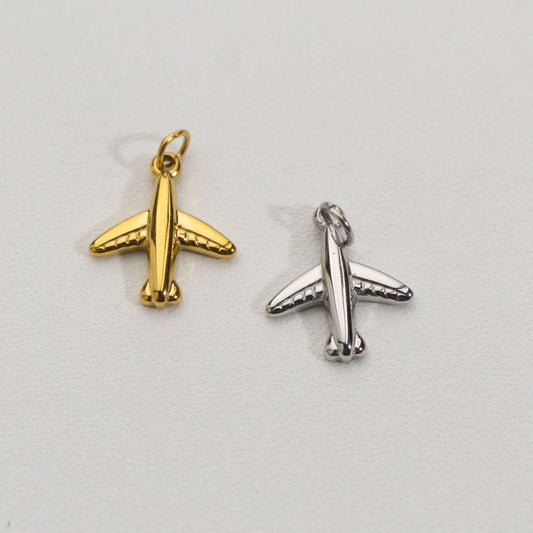 Mini Airplane Charms Stainless Steel PVD Gold Plated Liontin Pesawat Hypoallergenic