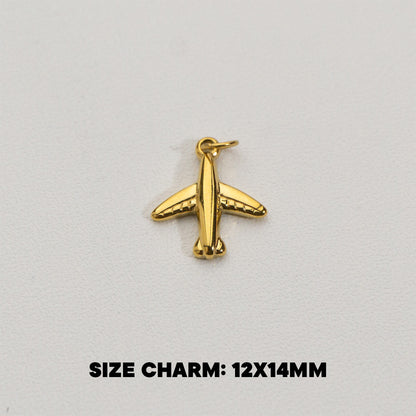 Mini Airplane Charms Stainless Steel PVD Gold Plated Liontin Pesawat Hypoallergenic