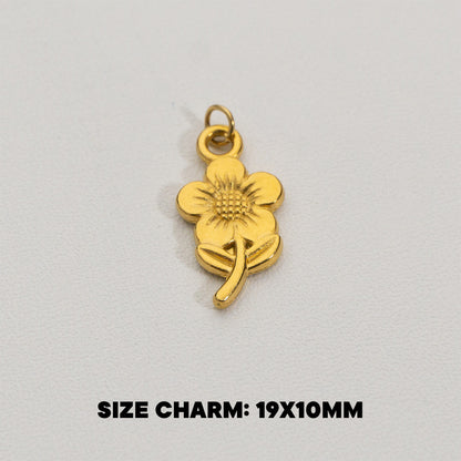 Plain Sunflower Charms Stainless Steel PVD Gold Plated Liontin Bunga Matahari Hypoallergenic