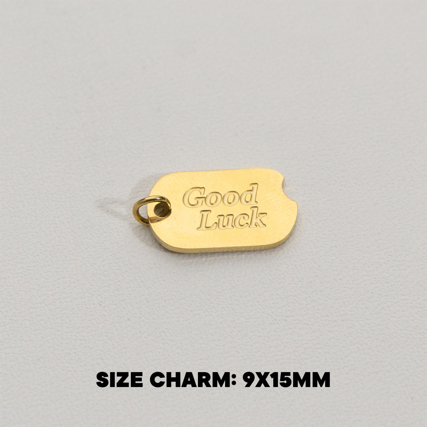 Lucky Tag Charms Stainless Steel PVD Gold Plated Liontin Tag Keberuntungan Hypoallergenic