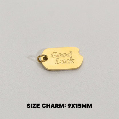 Lucky Tag Charms Stainless Steel PVD Gold Plated Liontin Tag Keberuntungan Hypoallergenic