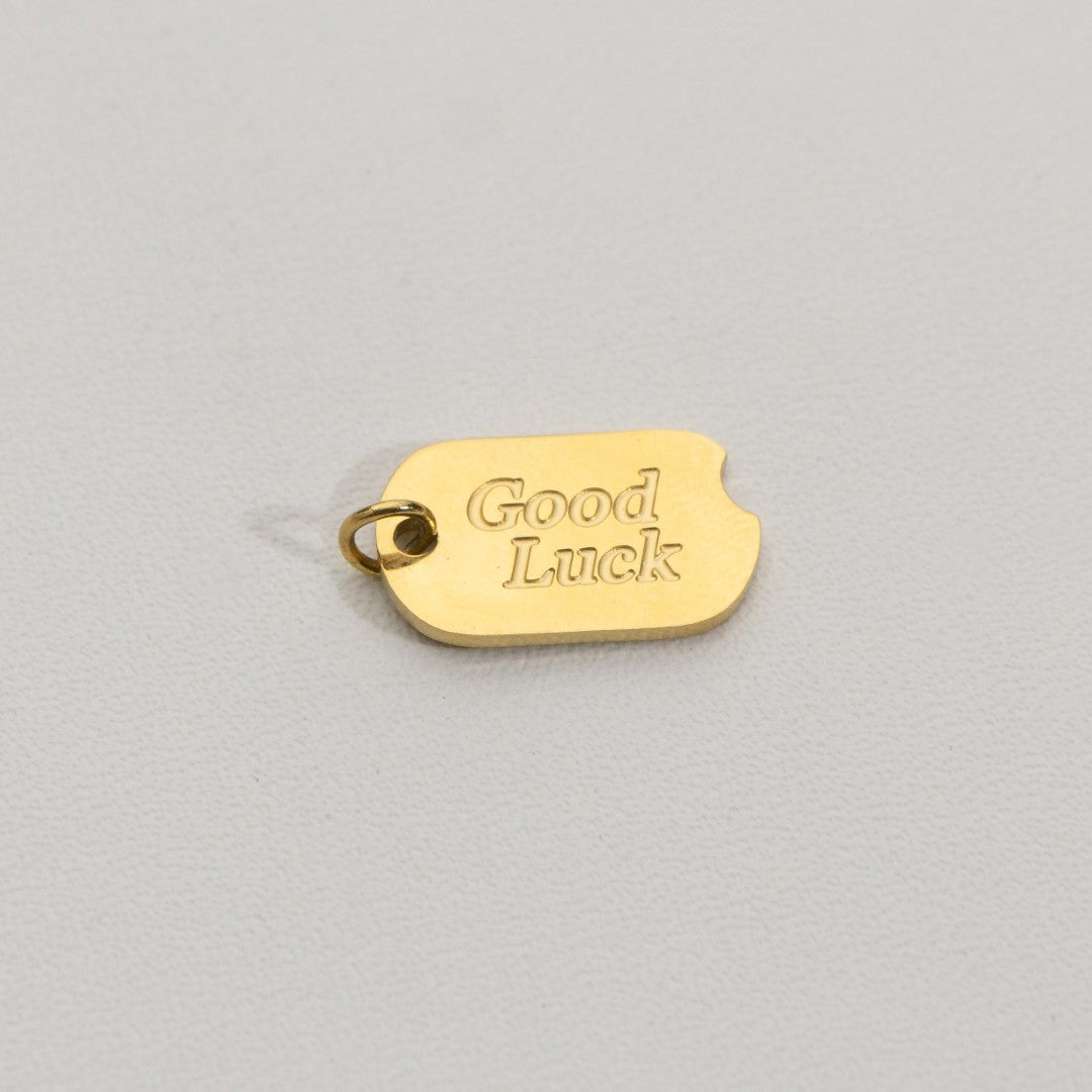 Lucky Tag Charms Stainless Steel PVD Gold Plated Liontin Tag Keberuntungan Hypoallergenic